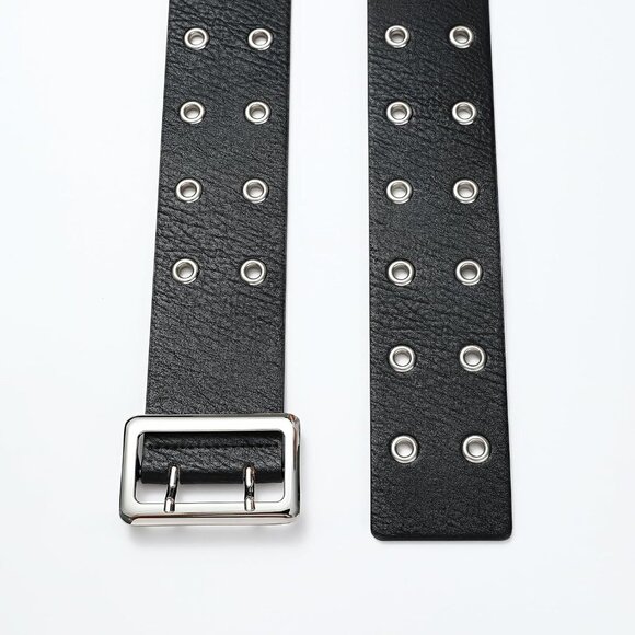 Women Leather Wide Fashion Thick Dress Belt With Gold Buckle Belt Black Punk - Picture 3 of 6